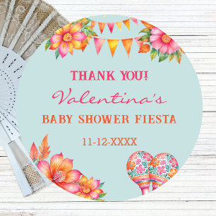 Pegatina Redonda Agradecimiento para Baby Shower de Fiesta Azul con