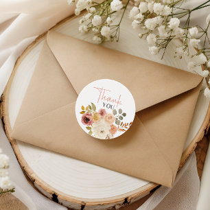 Pegatina Redonda Agradecimiento para Baby Shower de flores suaves d