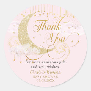 Pegatina Redonda Agradecimiento para Baby Shower de Luna y Estrella