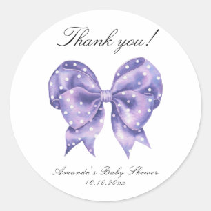 Pegatina Redonda Agradecimiento para baby shower de lunares con laz