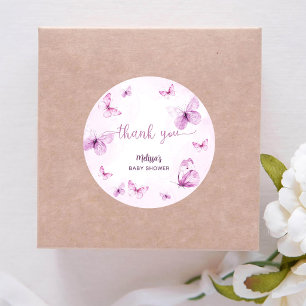 Pegatina Redonda Agradecimiento para Baby Shower de Mariposa