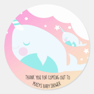 Pegatina Redonda Agradecimiento para Baby Shower de Narval Ombre