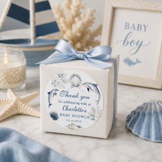 Pegatina Redonda Agradecimiento para Baby Shower de Niño Costero Az