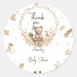 Pegatina Redonda Agradecimiento para Baby Shower de Osito