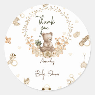 Pegatina Redonda Agradecimiento para Baby Shower de Osito