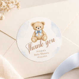 Pegatina Redonda Agradecimiento para Baby Shower de Osito de Acuare
