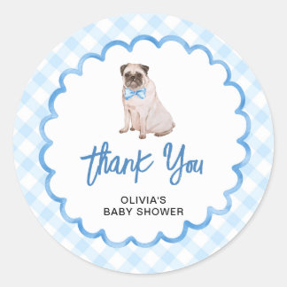 Pegatina Redonda Agradecimiento para Baby Shower de Perro Cuadro Az