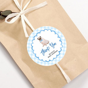 Pegatina Redonda Agradecimiento para Baby Shower de Perro Cuadro Az