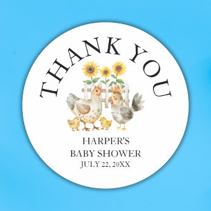 Pegatina Redonda Agradecimiento para Baby Shower de Pollito de Gran