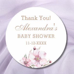 Pegatina Redonda Agradecimiento para Baby Shower de Rosas Polvorien