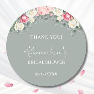 Pegatina Redonda Agradecimiento para Baby Shower de Rosas Vintage V