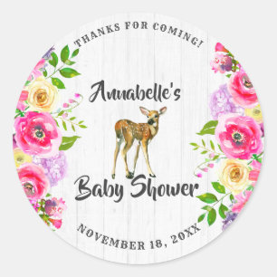 Pegatina Redonda Agradecimiento para Baby Shower Floral Acuarela de