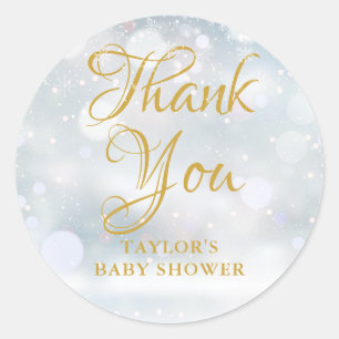 Pegatina Redonda Agradecimiento para baby shower Primera Nevada
