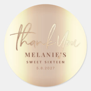 Pegatina Redonda Agradecimiento Personalizado 16 Bodas Elegante Dor