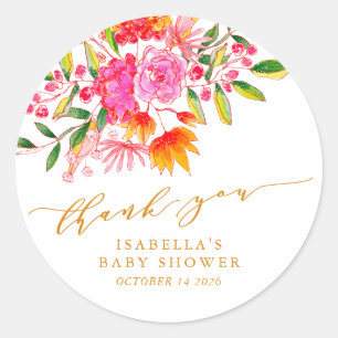 Pegatina Redonda Agradecimiento personalizado para baby shower flor