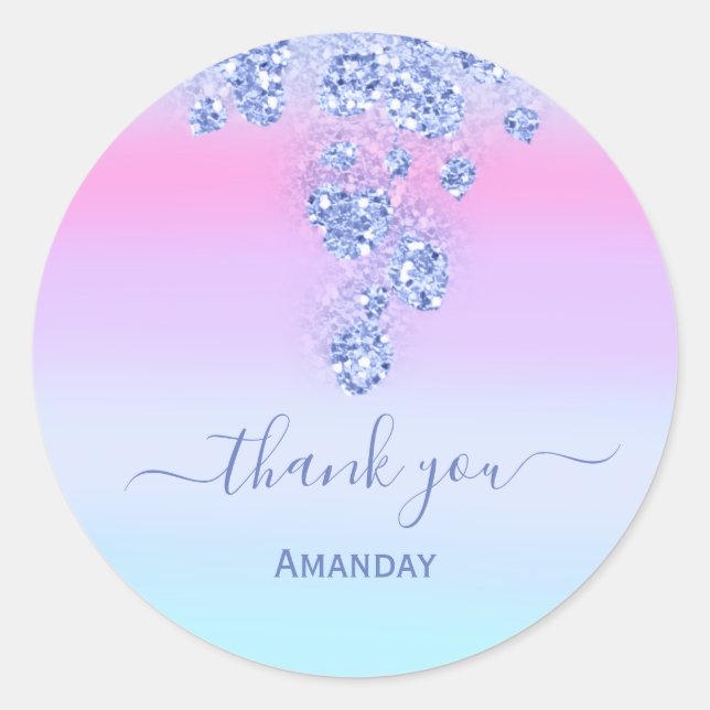 Pegatina Redonda Agradecimiento Pink Blue Glitter Despedida de solt (Anverso)