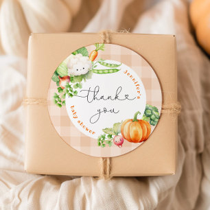 Pegatina Redonda Agradecimiento por baby shower de calabaza de otoñ