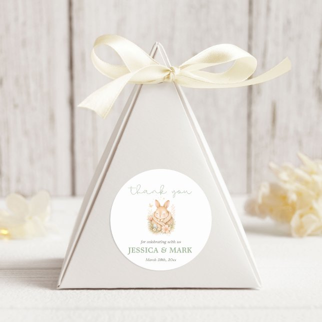 Pegatina Redonda Agradecimiento por Baby Shower de Conejito en Acua (Subido por el creador)