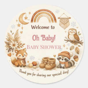 Pegatina Redonda Agradecimiento por Baby Shower   Tarjeta de Animal
