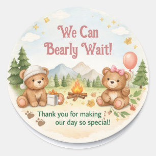 Pegatina Redonda Agradecimiento por Baby Shower Tarjeta de Oso de