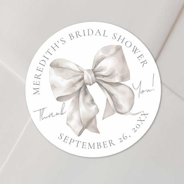 Pegatina Redonda Agradecimiento por Desayuno de Despedida de Solter (Bow Bridal Shower Thank You Classic Round Sticker)