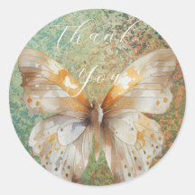 Agradecimiento romántico verde y naranja mariposa