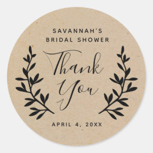 Pegatina Redonda Agradecimiento rústico de shower nupcial Kraft con