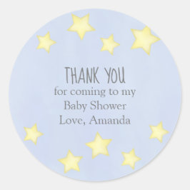 Pegatina Redonda Agradecimiento Simple para Baby Shower Azul con Es