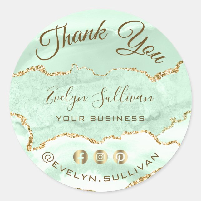 Pegatina Redonda Agradecimiento verde marino Gracias (Anverso)