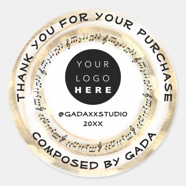 Pegatina Redonda Agradecimientos Logotipo de música de compras Nota (Anverso)