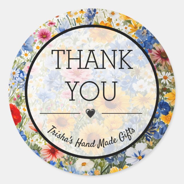 Pegatina Redonda Agradecimientos salvajes de verano Pequeñas empres (Anverso)