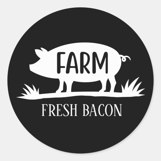 Pegatina Redonda Agravar el bacon de cerdo fresco agregar texto (Anverso)