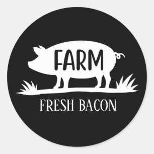 Pegatina Redonda Agravar el bacon de cerdo fresco agregar texto