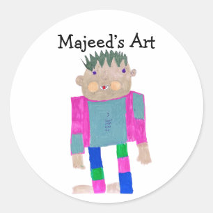 Pegatina Redonda Agrega el arte de tu hijo a esto 