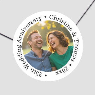 Pegatina Redonda Agrega tu propia foto de pareja 25º aniversario de