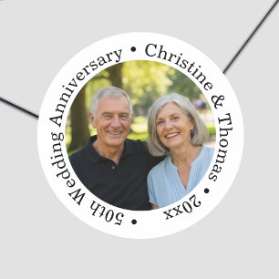 Pegatina Redonda Agrega tu propia foto de pareja 50º aniversario de