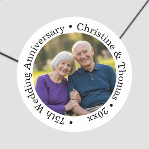 Pegatina Redonda Agrega tu propia foto de pareja 75 aniversario de