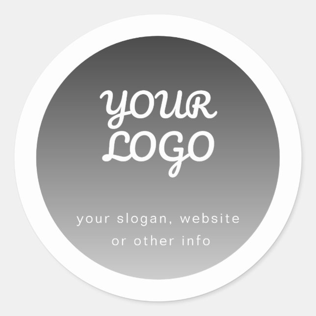 Pegatina Redonda Agregar logotipo | Borde blanco gradiente gris osc (Anverso)