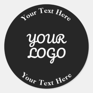Pegatina Redonda Agregar logotipo editable negro y blanco   Borde p