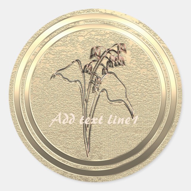 Pegatina Redonda Agregar Texto Gold Lily of the Valley   (Anverso)