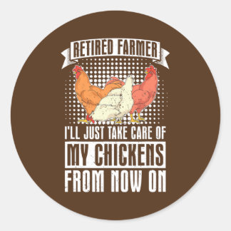 Pegatina Redonda Agricultor jubilado Funny Chicken Lover Farmer
