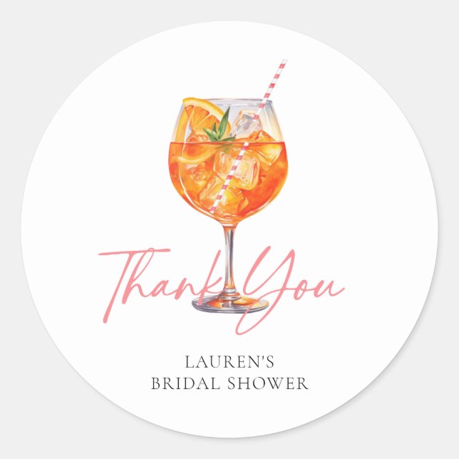 Pegatina Redonda Agua Aperol Spritz Bridal Shower Gracias (Anverso)