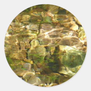 Pegatina Redonda Agua de Fuentes Termales Verde-Dorado Naturaleza