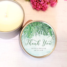 Pegatina Redonda Agua de hojas tropicales Gracias Boda