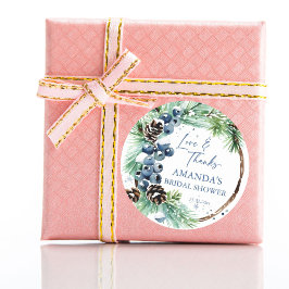 Pegatina Redonda Agua de lluvia de invierno lluvia acuática pinos c