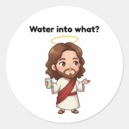 Pegatina Redonda ¿Agua En Qué? - Reacciones de Jesús