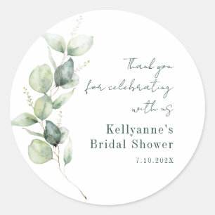 Pegatina Redonda Agua Eucalyptus Bridal Shower Gracias