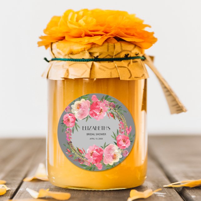 Pegatina Redonda Agua Floral rosa ducha de novia (Subido por el creador)