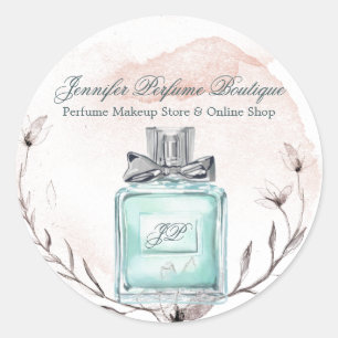 Pegatina Redonda Agua Perfume Floral Elegante verde