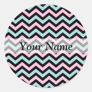 Pegatina Redonda Agua rosa y chevron negro